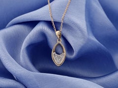 14K Yellow Gold Round Diamond Marquee Shape Pave Teardrop Pendant