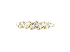 14K Yellow Gold Round Diamond Marquise-Shaped Wave Band Ring