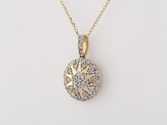 14K Yellow Gold Round Diamond Medallion Pendant Necklace