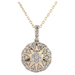 Halskette mit rundem Diamant-Medaillon-Anhänger aus 14-karätigem Gelbgold