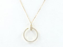14K Yellow Gold Round Diamond Nail Motif Circle Pendant Necklace