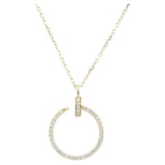 14K Yellow Gold Round Diamond Nail Motif Circle Pendant Necklace