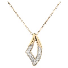 14K Yellow Gold Round Diamond Open Teardrop Pendant Necklace