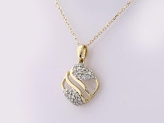 14K Yellow Gold Round Diamond Openwork Swirl Pendant Necklace