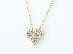 14K Yellow Gold Round Diamond Pave Heart Cluster Pendant Necklace