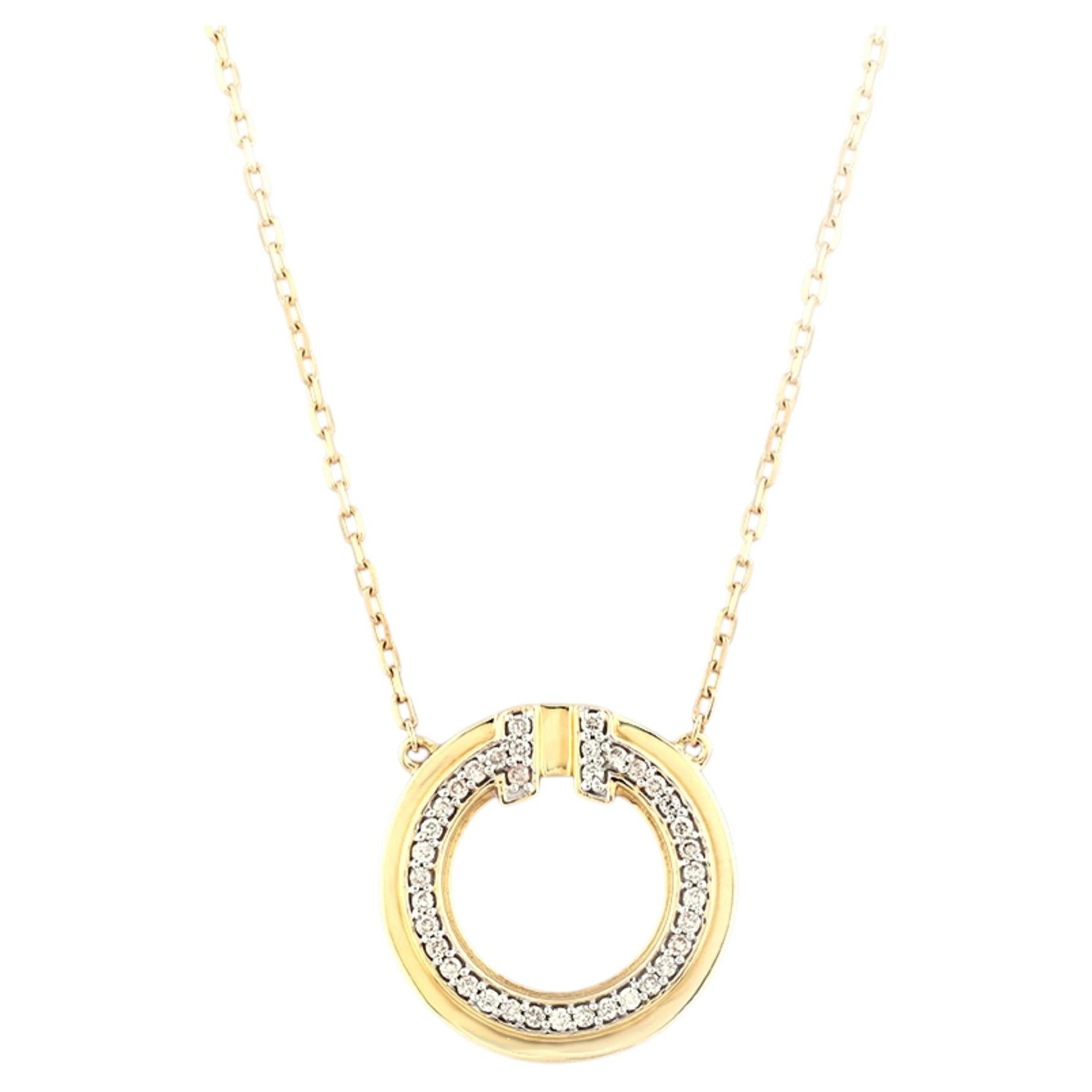 Collar Colgante Círculo Diamante Redondo Engastado Oro Amarillo 14K en venta