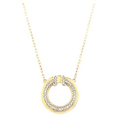 14K Yellow Gold Round Diamond Pave Set Circle Pendant Necklace