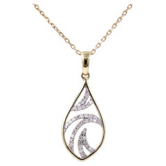 14K Yellow Gold Round Diamond Pear-Shaped Pendant Necklace