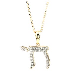 14K Yellow Gold Round Diamond Religious Pendant Necklace