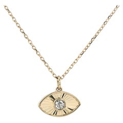 14K Yellow Gold Round Diamond Sculptural Pendant Necklace