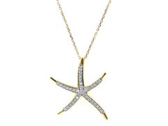14K Yellow Gold Round Diamond Starfish Pendant Necklace