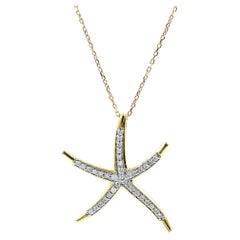 14K Yellow Gold Round Diamond Starfish Pendant Necklace