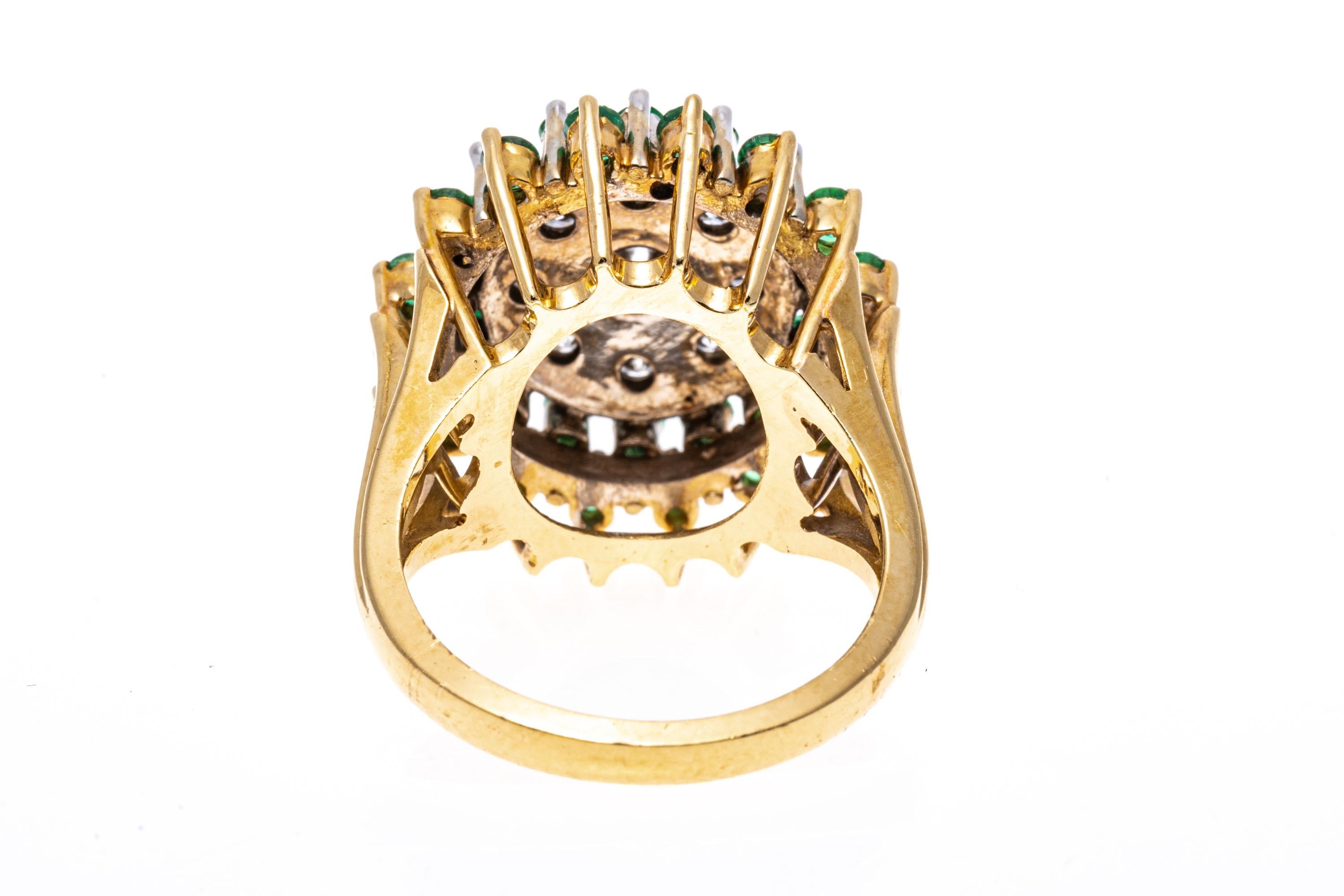 Women's 14k Yellow Gold Round Emerald and Diamond Cluster Cocktail Ring