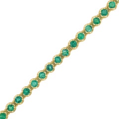 14K Yellow Gold Round Emerald Bracelet, 4.18 Carat