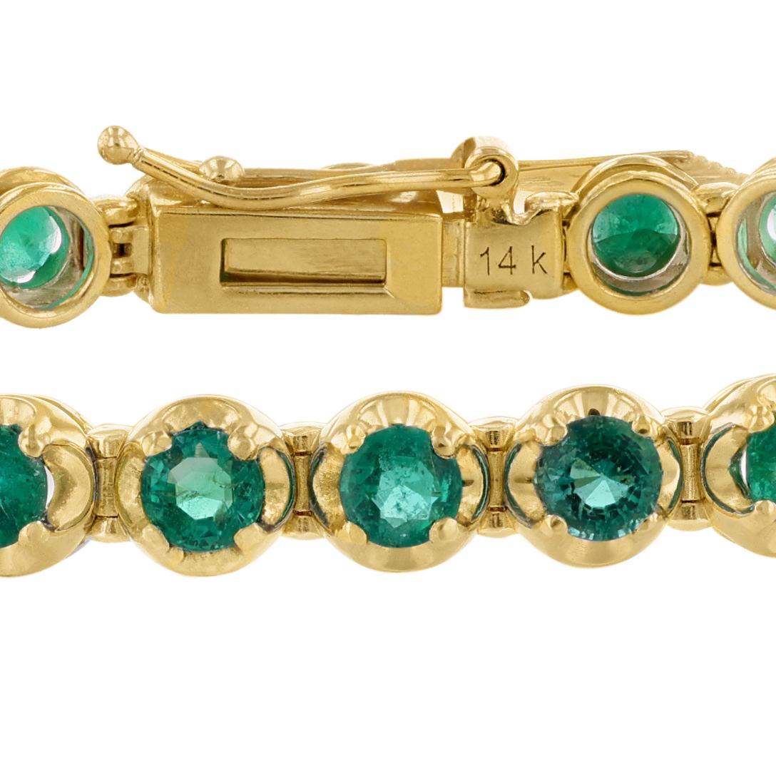 Contemporary 14K Yellow Gold Round Emerald Bracelet, 4.18 Carat For Sale