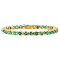 14K Yellow Gold Round Emerald Bracelet, 4.18 Carat