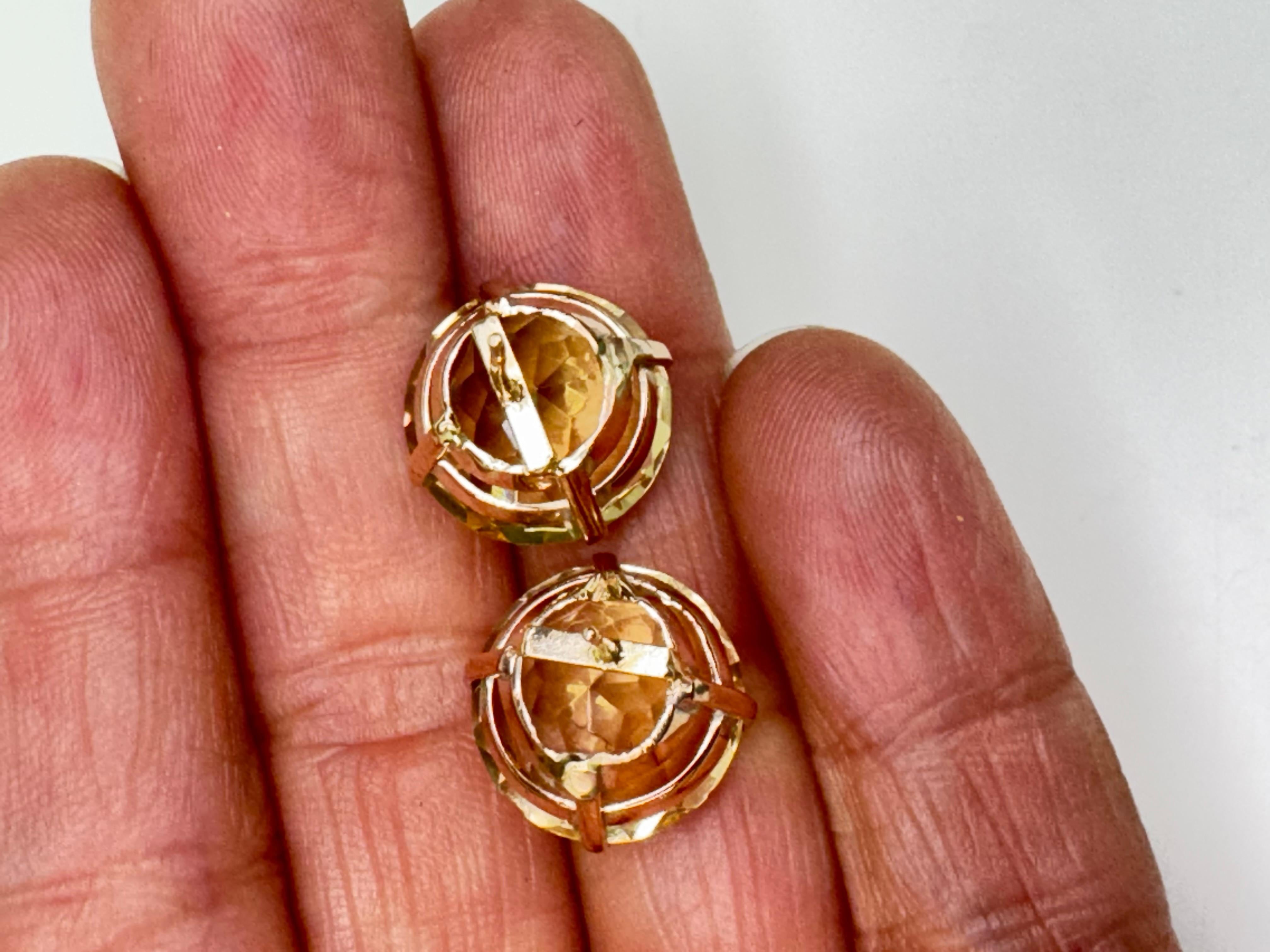 Contemporary 14K Yellow Gold Round Faceted Citrine Earrings For Sale
