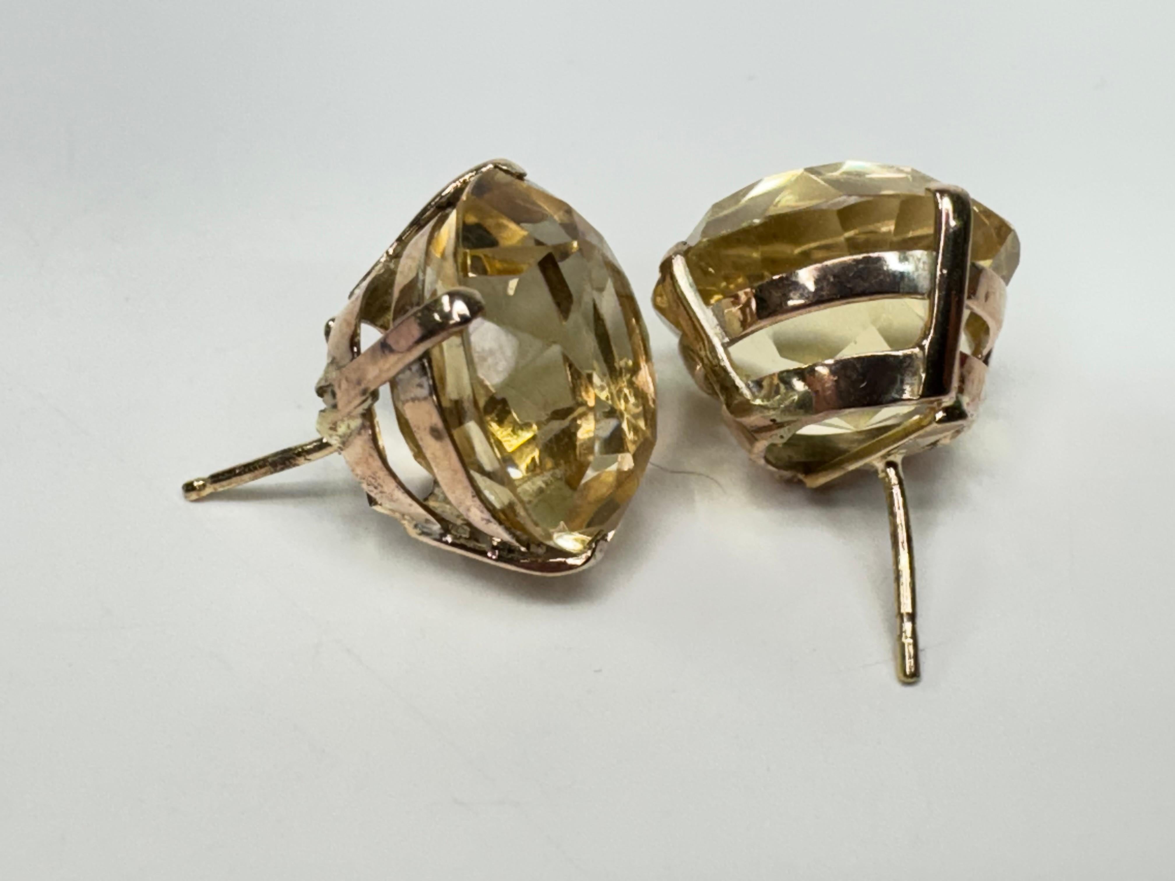 Round Cut 14K Yellow Gold Round Faceted Citrine Earrings For Sale