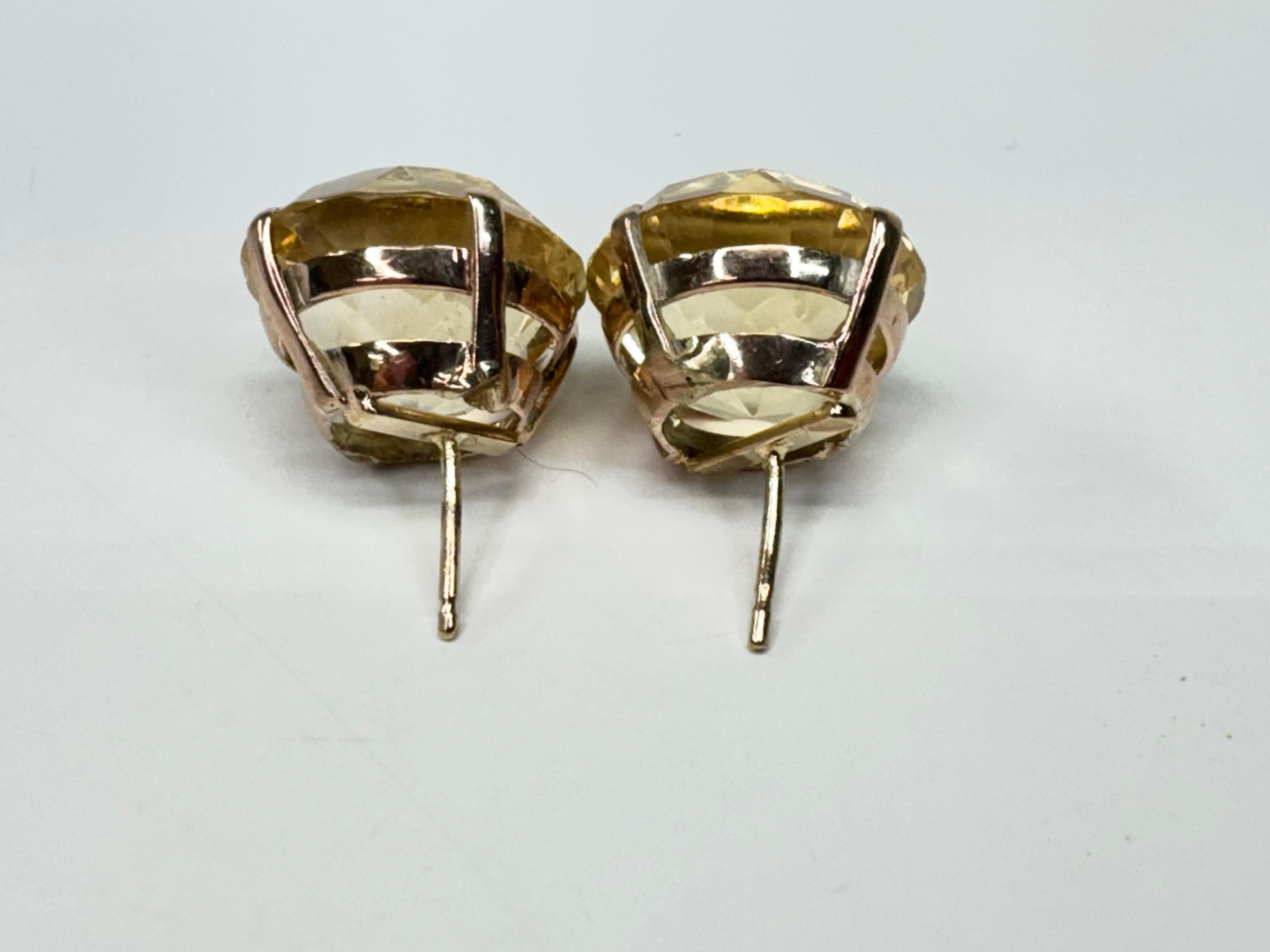14K Yellow Gold Round Faceted Citrine Earrings For Sale 1