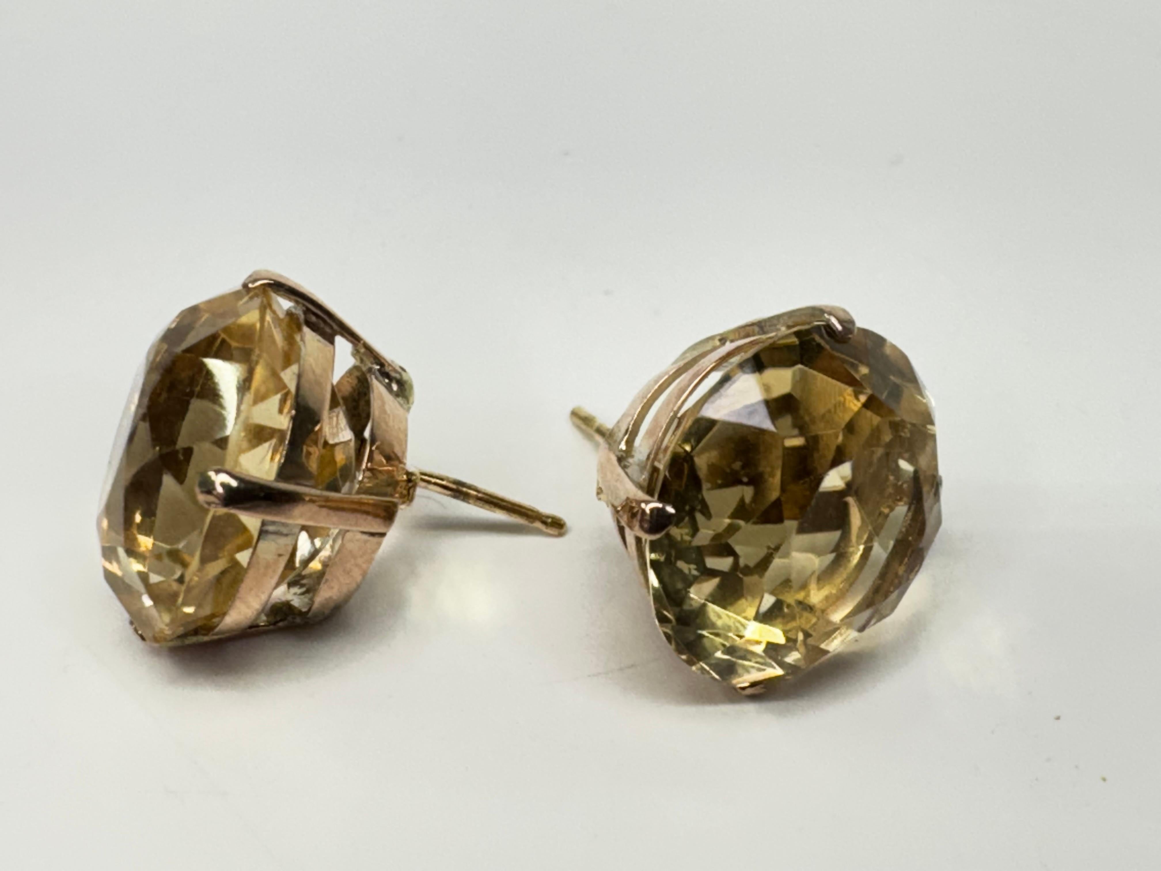 14K Yellow Gold Round Faceted Citrine Earrings For Sale 2