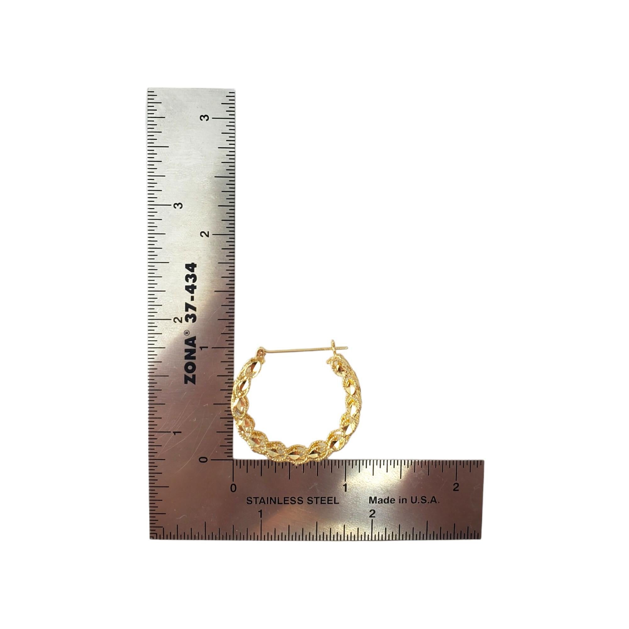 14K Yellow Gold Round Faceted Hoops #16519 For Sale 2