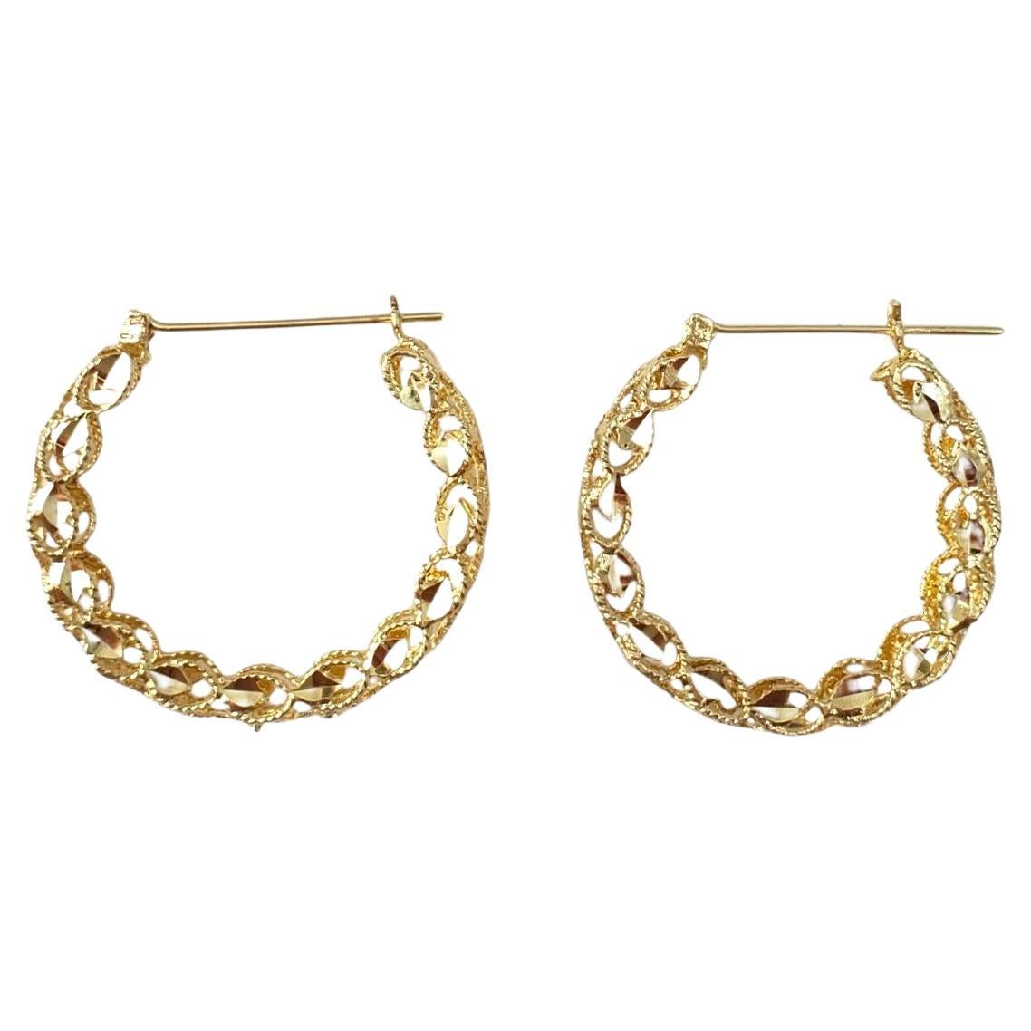 14K Yellow Gold Round Faceted Hoops #16519