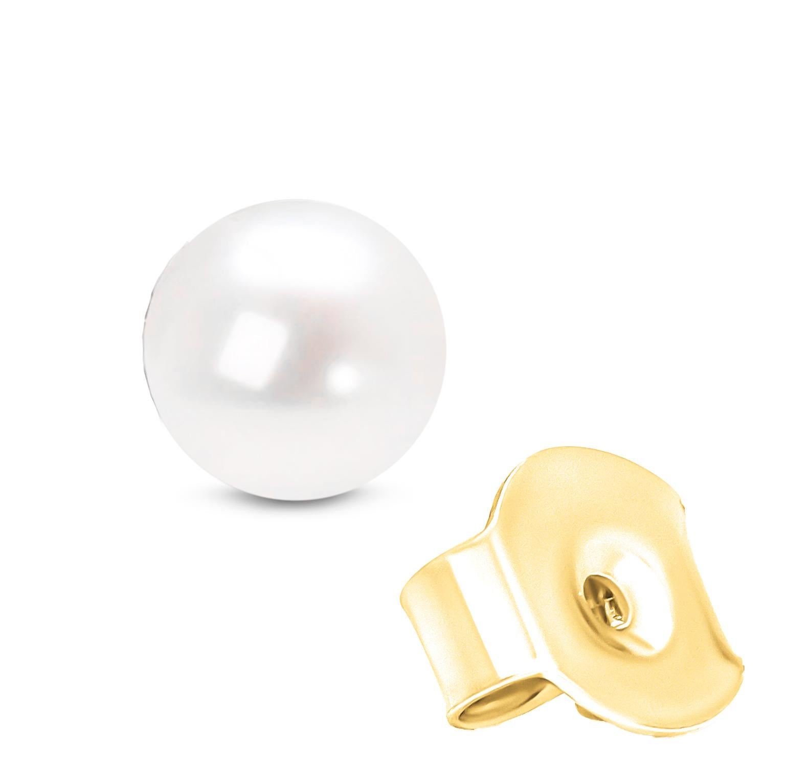 Round Cut 14K Yellow Gold Round Freshwater Akoya Cultured AAA+ Quality Pearl Stud Earrings For Sale