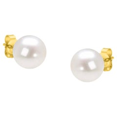 14K Yellow Gold Round Freshwater Akoya Cultured AAA+ Quality Pearl Stud Earrings