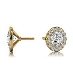 14 Karat Yellow Gold Round Halo Diamond Earrings '1 Carat'
