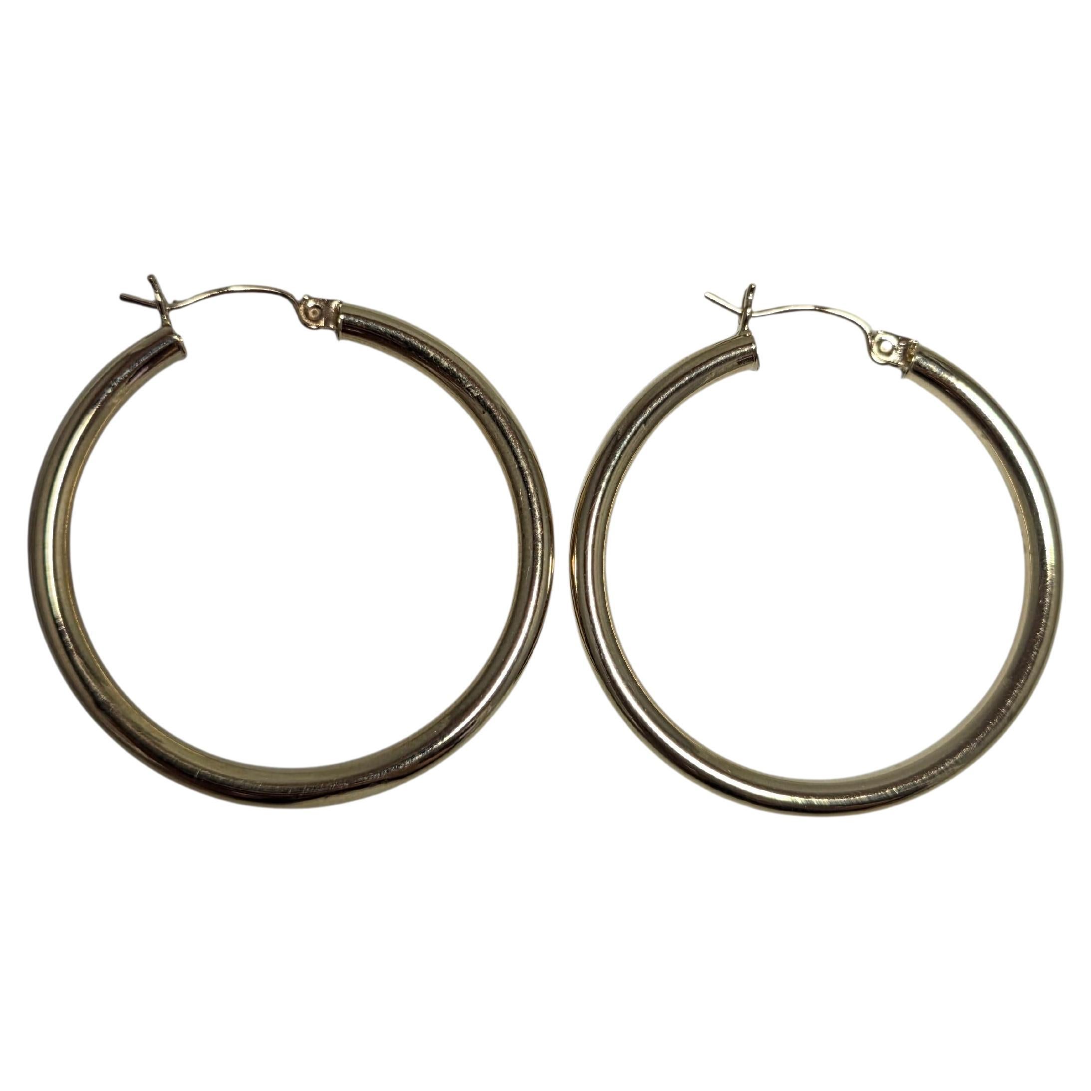 14K Yellow Gold Round Hoop Earrings 1.5" #24108