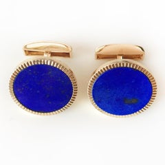 14k yellow gold round Lapis Lazuli cufflinks