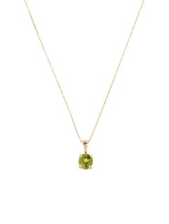 14K Yellow Gold Round Modified Brilliant Peridot Solitaire Pendant Necklace