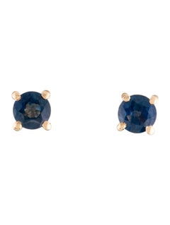 14K Yellow Gold Round Modified Brilliant Sapphire Stud Earrings