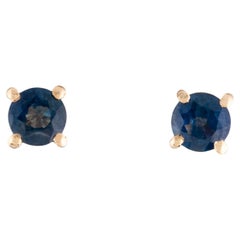14K Yellow Gold Round Modified Brilliant Sapphire Stud Earrings