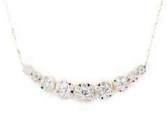 14K Yellow Gold Round Natural Diamond Graduated Curved Bar Pendant Necklace