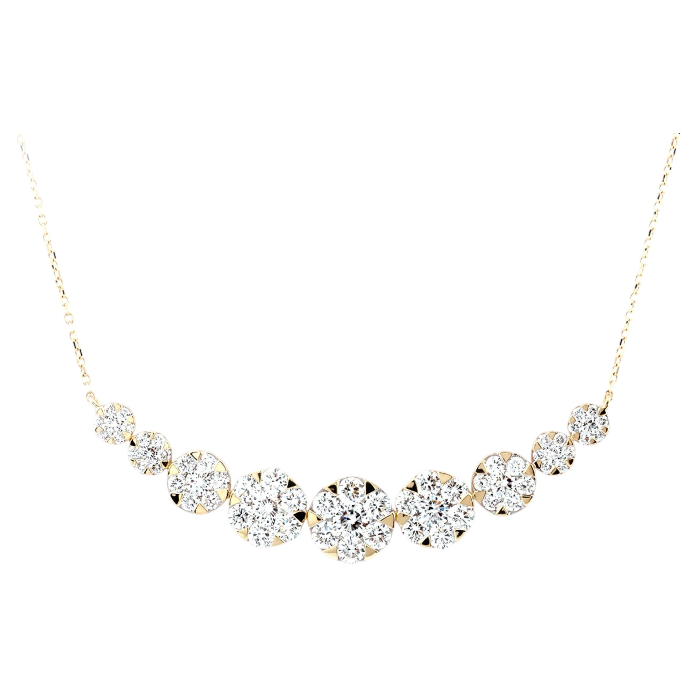 14K Yellow Gold Round Natural Diamond Graduated Curved Bar Pendant Necklace