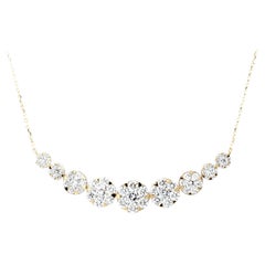 14K Yellow Gold Round Natural Diamond Graduated Curved Bar Pendant Necklace