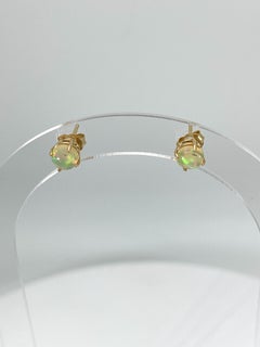 14K Yellow Gold Round Opal Stud Earrings