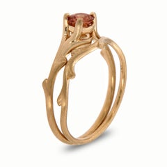 14K Yellow Gold Round Peach Sapphire Organic Solitaire Ring 'Center-2/5 Carat'