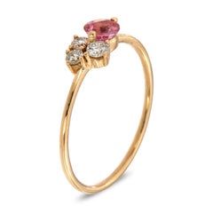 14 Karat Gold Round Pink Sapphire and Diamond Vintage Ring Center, 1/4 Carat