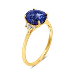 14k Yellow Gold Round Pinkish Purplish Tanzanite Diamond Ring Center 1.91 Carat