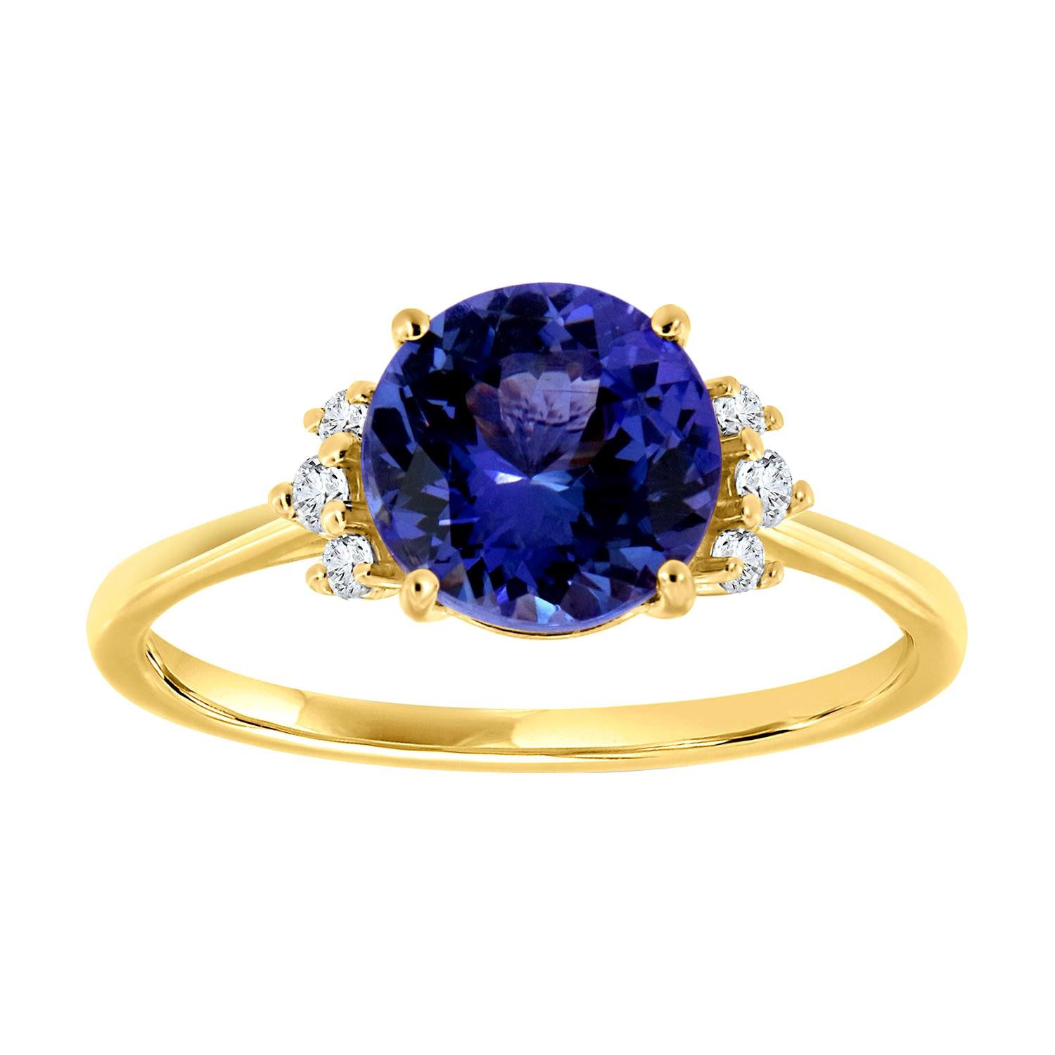 14k Yellow Gold Round Pinkish Purplish Tanzanite Diamond Ring Center 1.91 Carat For Sale