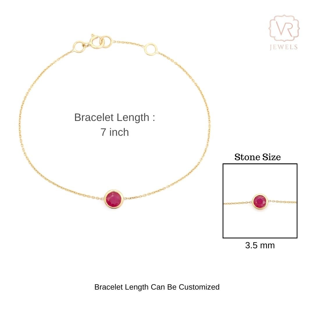 Bracelet en or jaune 14K avec chaîne de rubis ronds en or jaune 14K Bijoux artisanaux en vente 8