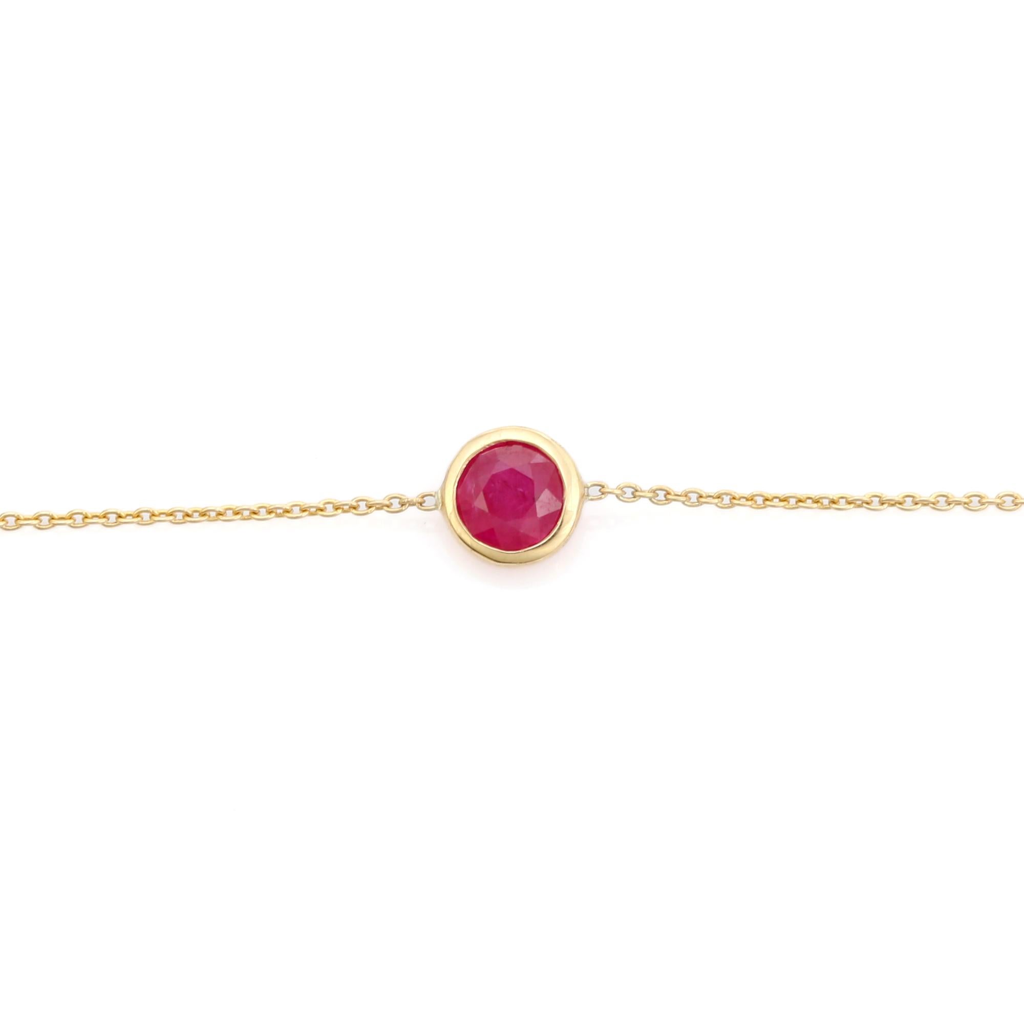 Pulsera de oro amarillo de 14 quilates con cadena redonda de rubíes Joyas hechas a mano de oro amarillo de 14 quilates en venta 1