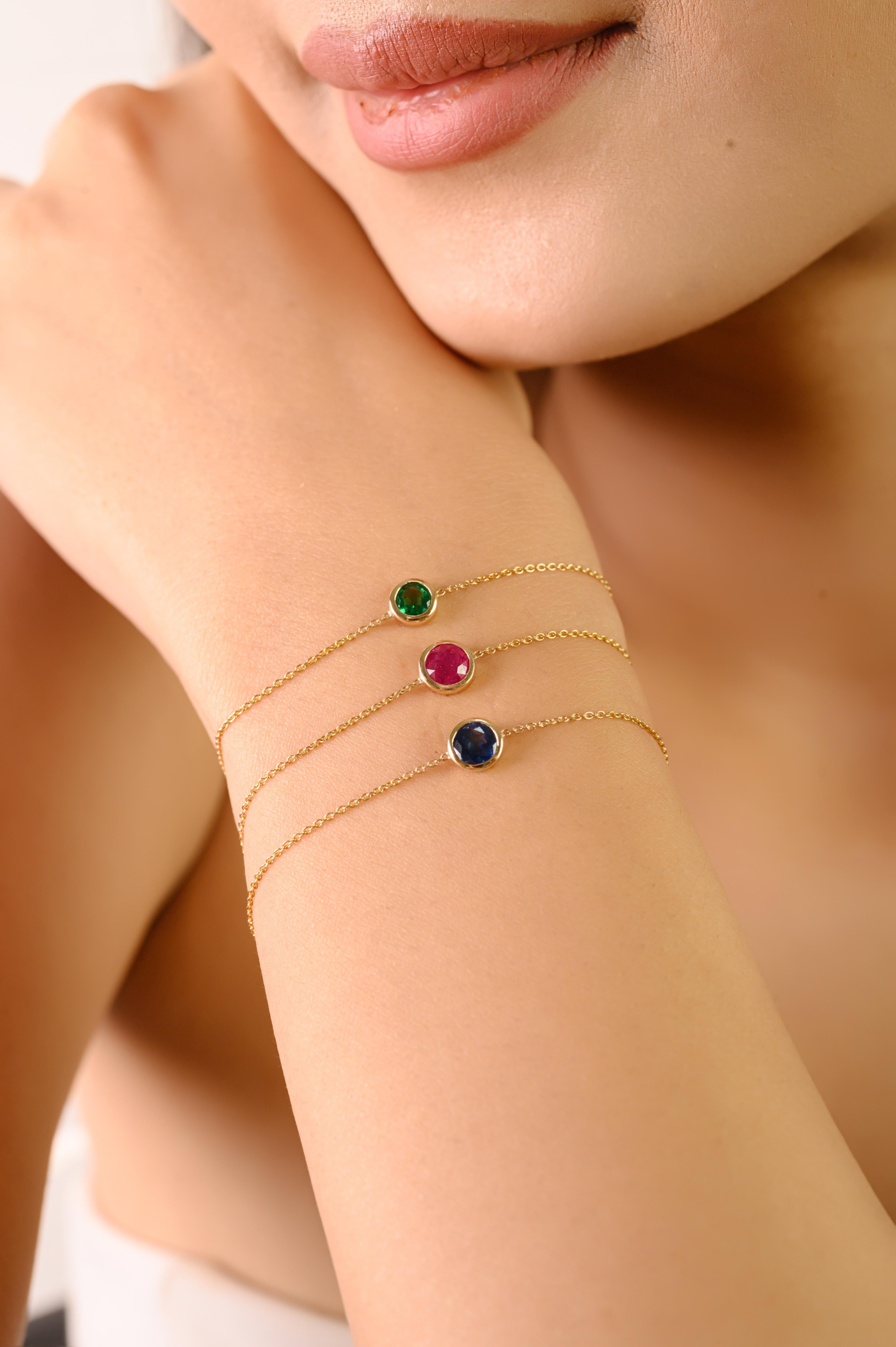 Bracelet en or jaune 14K avec chaîne de rubis ronds en or jaune 14K Bijoux artisanaux en vente 2