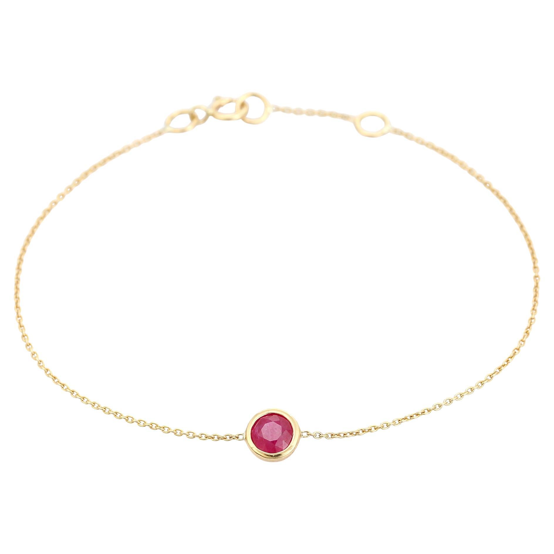 14K Yellow Gold Round Ruby Chain Bracelet in 14K Yellow Gold Handmade jewelry