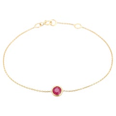 14K Yellow Gold Round Ruby Chain Bracelet in 14K Yellow Gold Handmade jewelry
