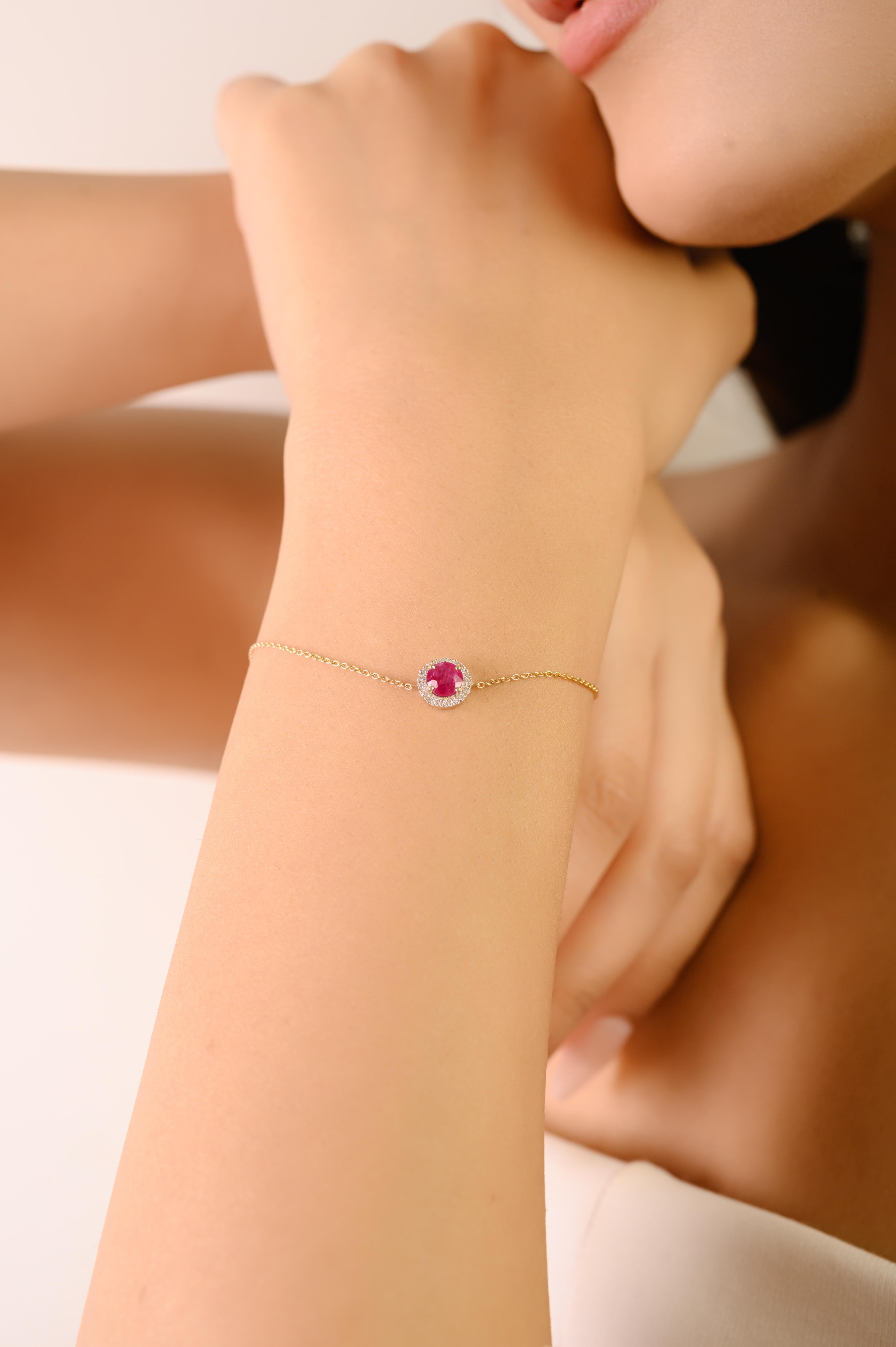 Bracciale a catena con rubino rotondo e diamanti in oro giallo 14K Gioielli per tutti i giorni in vendita 2