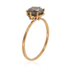 14 Karat Gold Round Salt and Pepper Diamond Solitaire Ring 'Center-1.22 Carat'