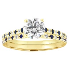 14K Yellow Gold Round-Shape 0.83-Carat GIA Certified Diamond & Sapphire Ring Set